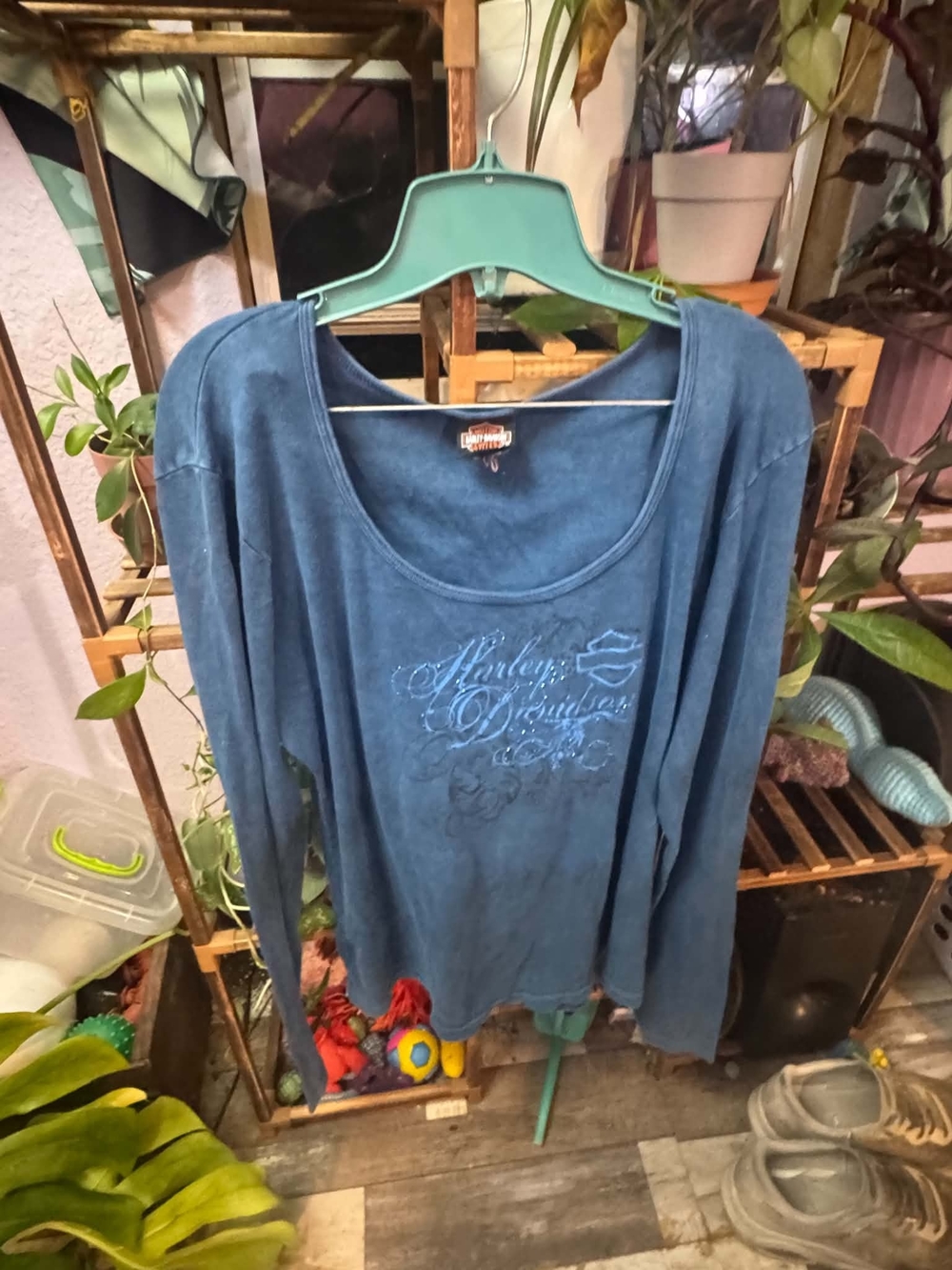 Harley-Davidson Women's Teal Blue Long-Sleeve Scoop Neck Top